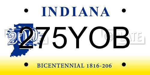 275YOB Indiana License Plate