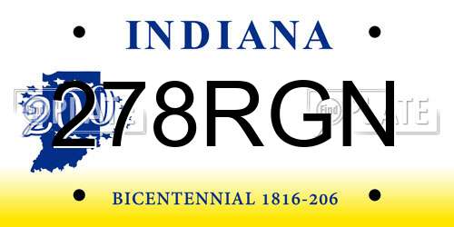 278RGN Indiana License Plate
