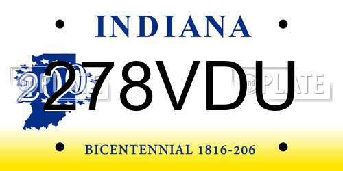 278VDU Indiana License Plate