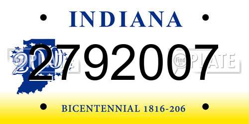 2792007 Indiana License Plate