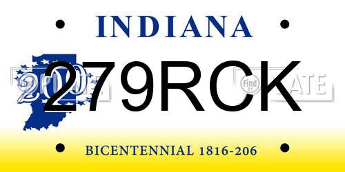279RCK Indiana License Plate