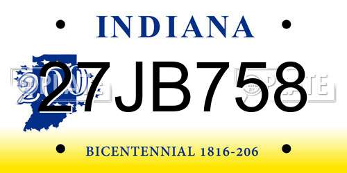 27JB758 Indiana License Plate