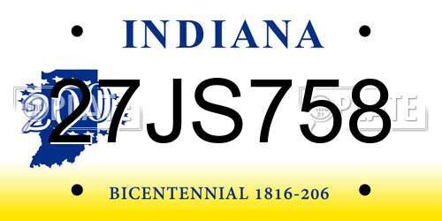 27JS758 Indiana License Plate