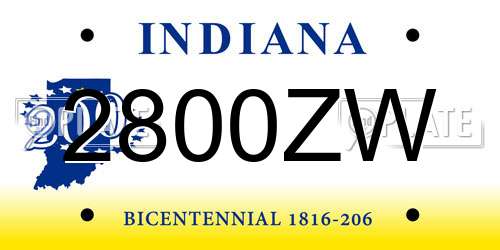 2800ZW Indiana License Plate