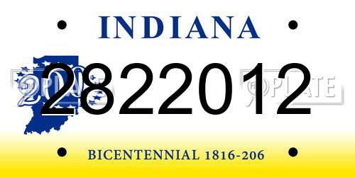 2822012 Indiana License Plate
