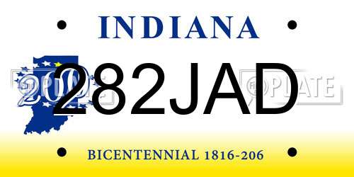 282JAD Indiana License Plate
