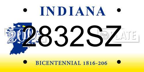 2832SZ Indiana License Plate