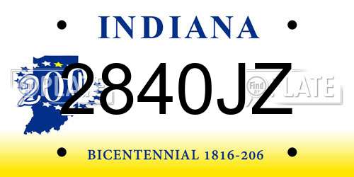 2840JZ Indiana License Plate