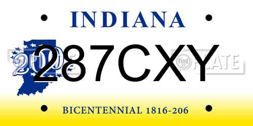 287CXY Indiana License Plate