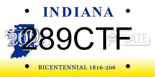 289CTF Indiana License Plate