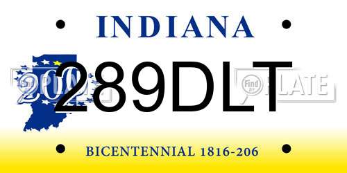 289DLT Indiana License Plate