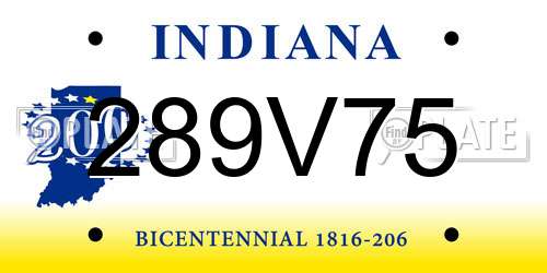 289V75 Indiana License Plate