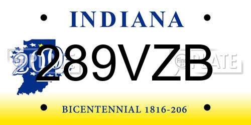 289VZB Indiana License Plate