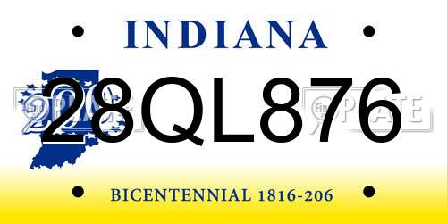 28QL876 Indiana License Plate