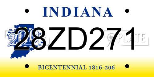 28ZD271 Indiana License Plate