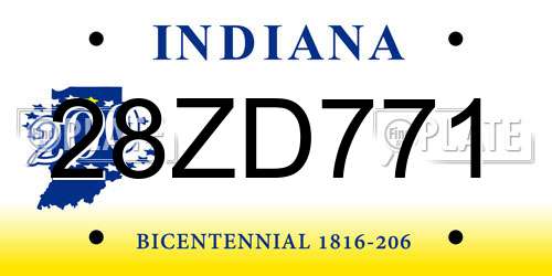 28ZD771 Indiana License Plate