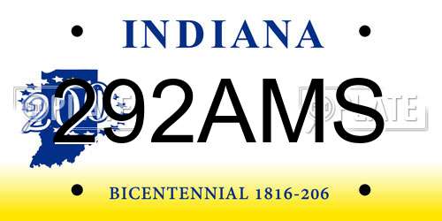 292AMS Indiana License Plate