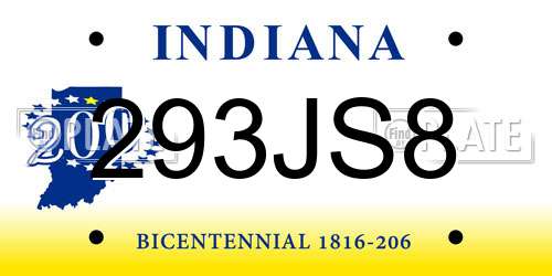293JS8 Indiana License Plate