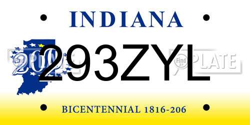 293ZYL Indiana License Plate