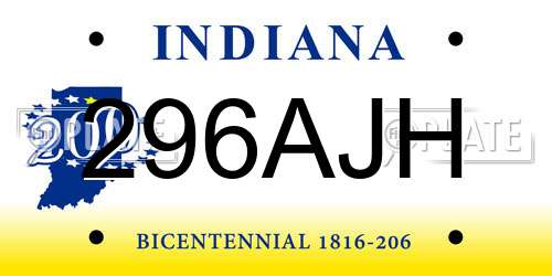 296AJH Indiana License Plate