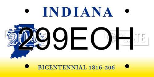 299EOH Indiana License Plate