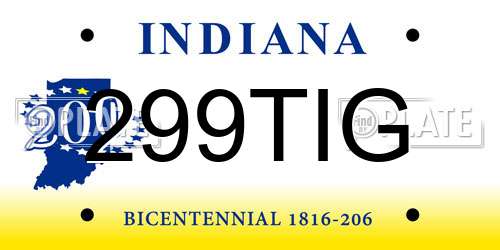 299TIG Indiana License Plate