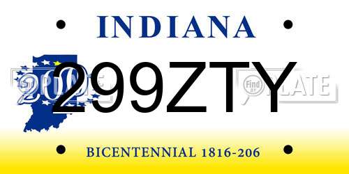 299ZTY Indiana License Plate