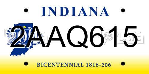 2AAQ615 Indiana License Plate