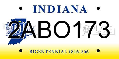 2ABO173 Indiana License Plate