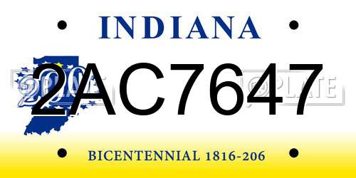 2AC7647 Indiana License Plate