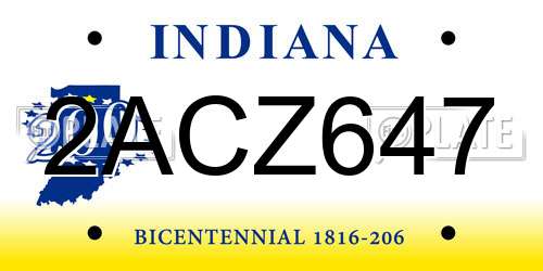 2ACZ647 Indiana License Plate