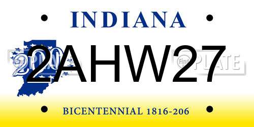 2AHW27 Indiana License Plate