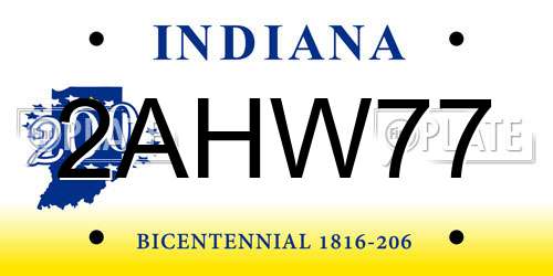 2AHW77 Indiana License Plate