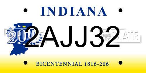 2AJJ32 Indiana License Plate