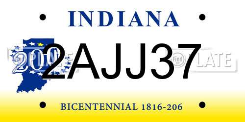 2AJJ37 Indiana License Plate