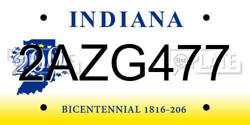 2AZG477 Indiana License Plate