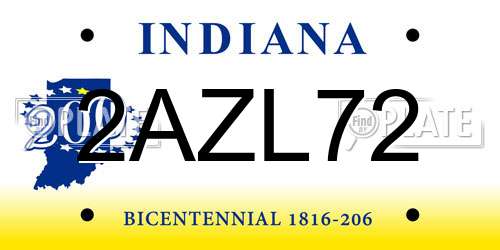 2AZL72 Indiana License Plate
