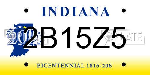 2B15Z5 Indiana License Plate