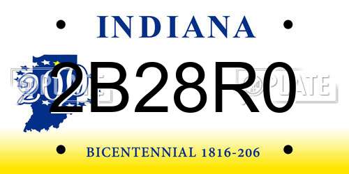 2B28R0 Indiana License Plate