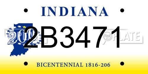 2B3471 Indiana License Plate