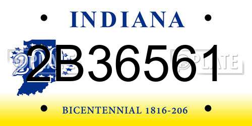 2B36561 Indiana License Plate