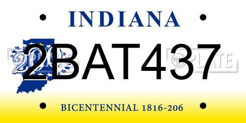 2BAT437 Indiana License Plate