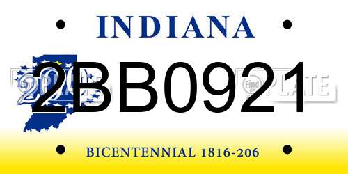 2BB0921 Indiana License Plate