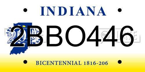 2BBO446 Indiana License Plate