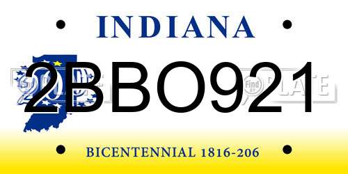 2BBO921 Indiana License Plate