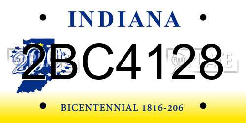 2BC4128 Indiana License Plate