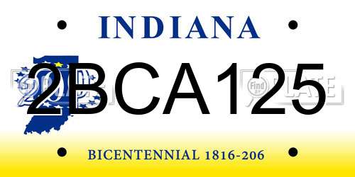 2BCA125 Indiana License Plate