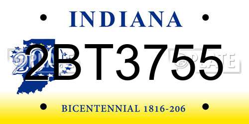 2BT3755 Indiana License Plate