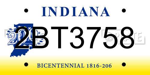 2BT3758 Indiana License Plate