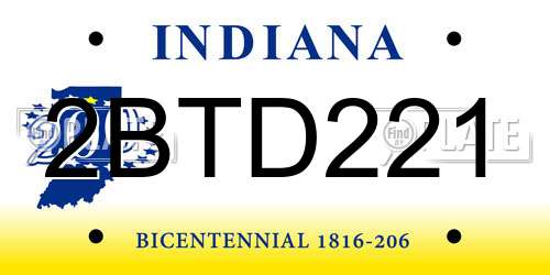 2BTD221 Indiana License Plate